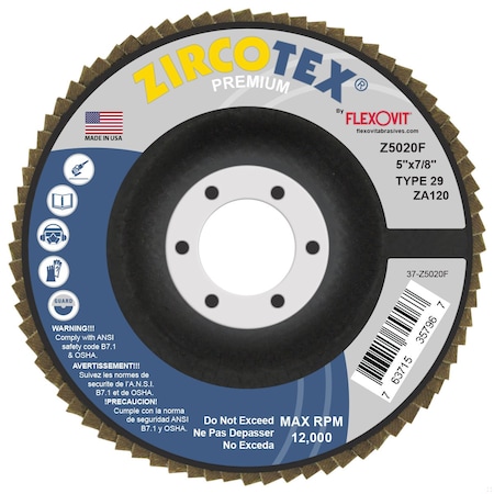 Flexovit FLAP DISC ZIRCOTEX 5 in X7/8 in 5X7/8 Z5020F
